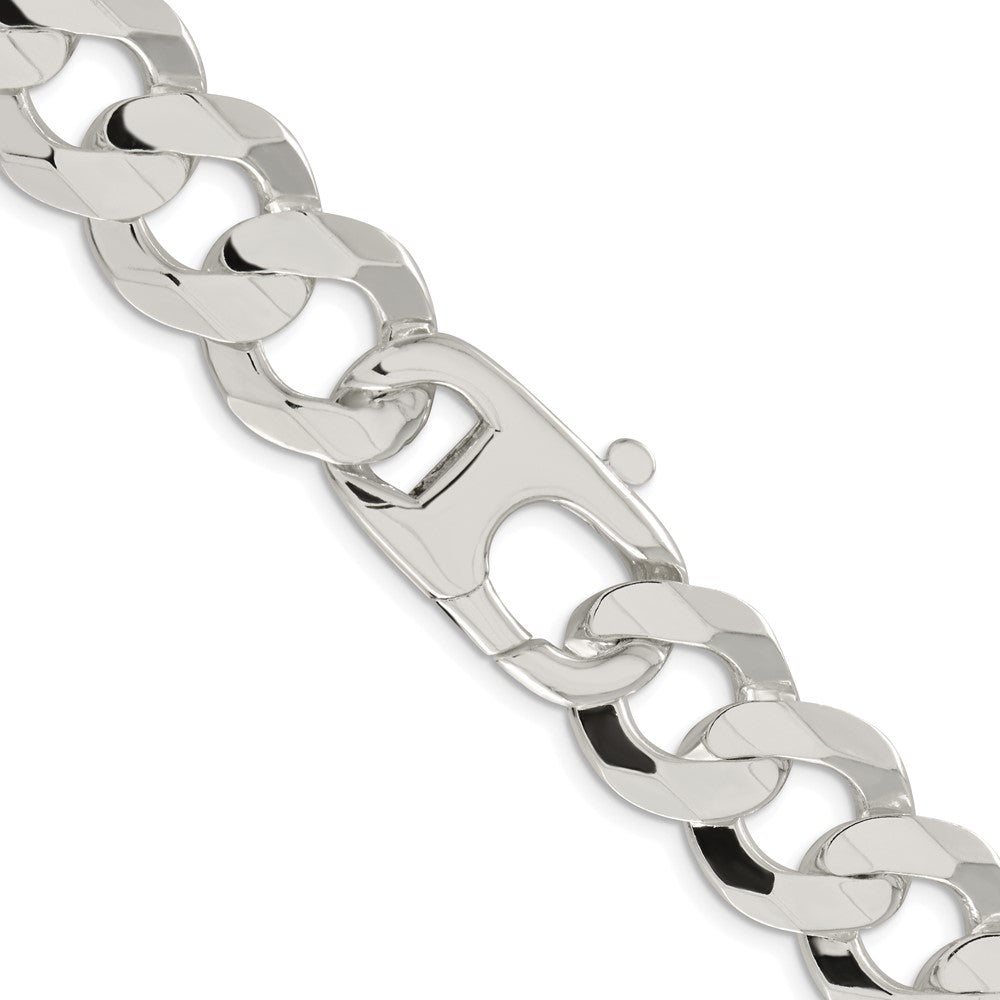 Sterling Silver Rhodium-plated 15.75mm Concave Beveled Curb 22 Inch Chain