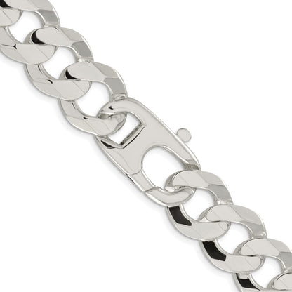 Sterling Silver Rhodium-plated 15.75mm Concave Beveled Curb 22 Inch Chain