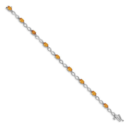 14K White Gold Complete Oval Citrine and Diamond Infinity Link 7 Inch Bracelet