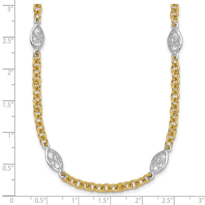 14K Two-Tone Gold Two-tone Polished 6.5mm Fancy Cable Chain and Filigree Oval 18 Inch Necklace
