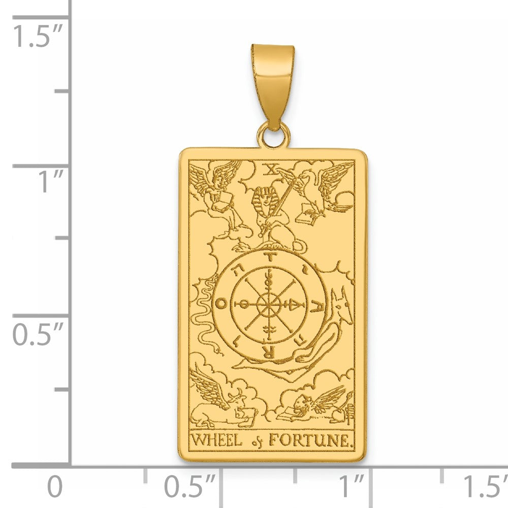 14K Yellow Gold Wheel of Fortune Tarot Card Pendant