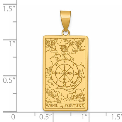 14K Yellow Gold Wheel of Fortune Tarot Card Pendant