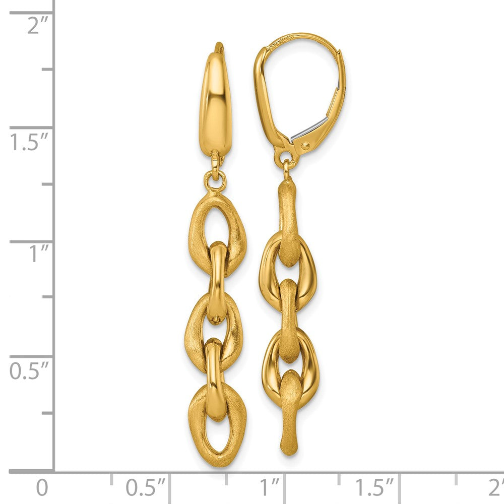 14K Yellow Gold Polished And Brushed Chain Link Dangle Leverback Earrings