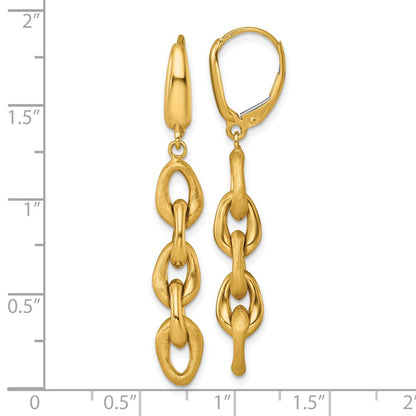 14K Yellow Gold Polished And Brushed Chain Link Dangle Leverback Earrings