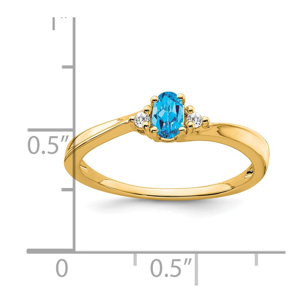 14K Yellow Gold 5x3 Oval December/Blue Topaz and Diamond Ring