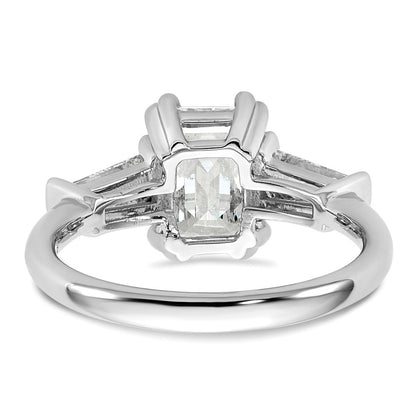 14K White Gold 1 3/4 carat Lab Grown Diamond VS+ F+ Complete Emerald and Tapered Baguette Engagement Ring