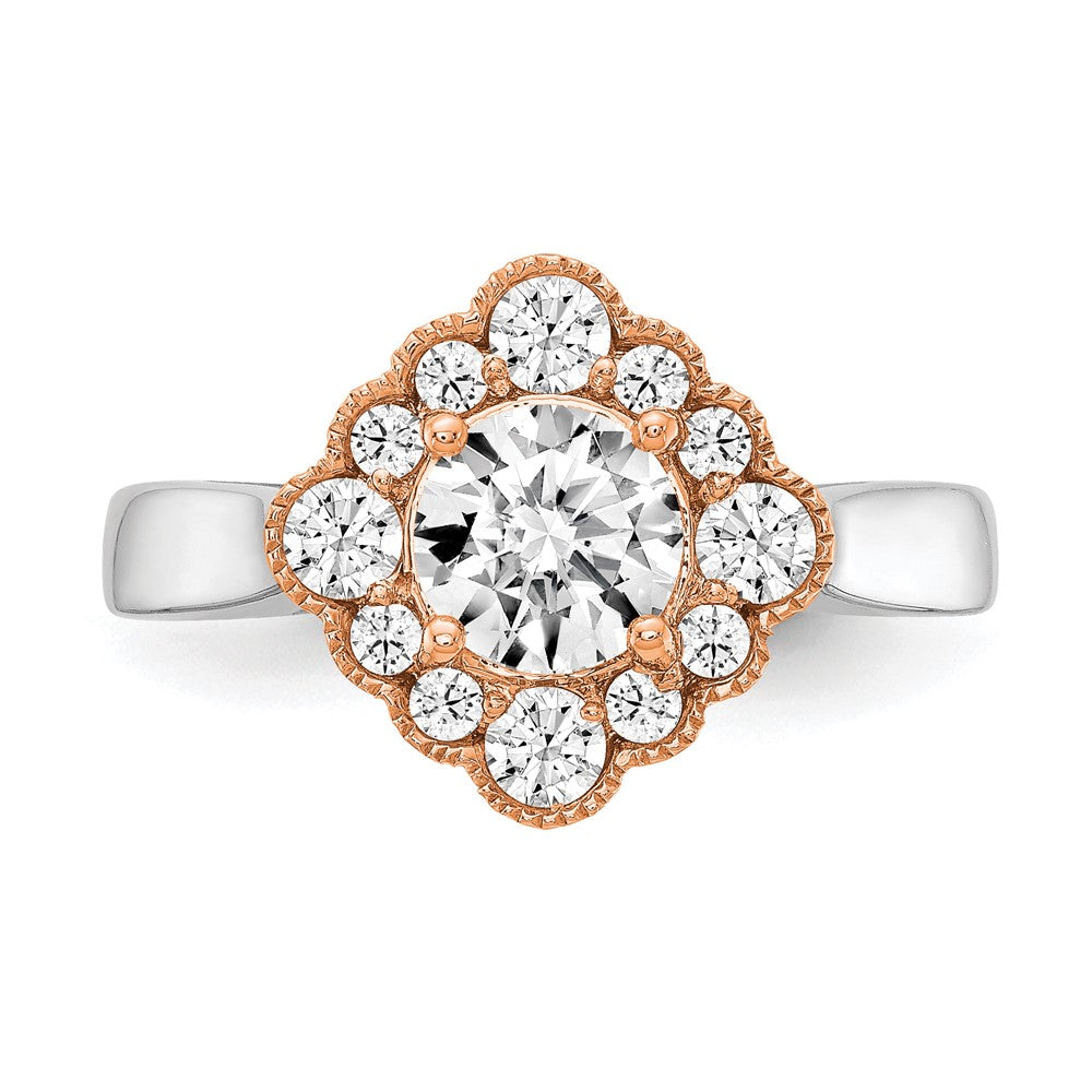 True Origin 14K Two Tone White and Rose Gold 1/4 carat Lab Grown Diamond VS+ F+ Semi-Mount Round  Halo Engagement Ring