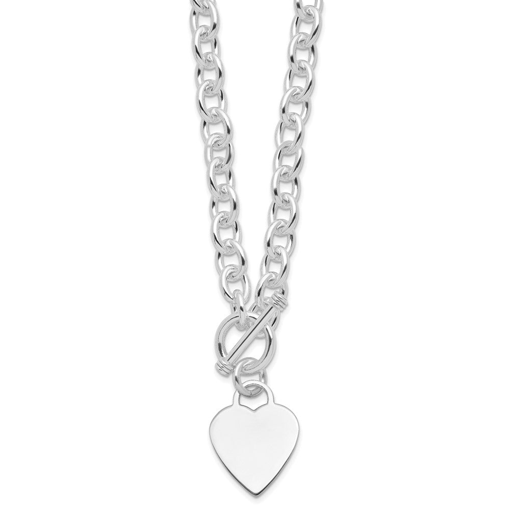 Sterling Silver RH-plated Heart Fancy Link Toggle 18 Inch Necklace