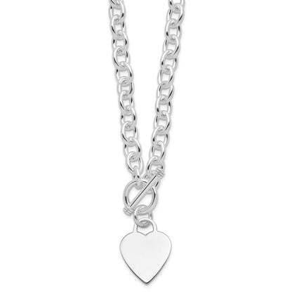 Sterling Silver RH-plated Heart Fancy Link Toggle 18 Inch Necklace
