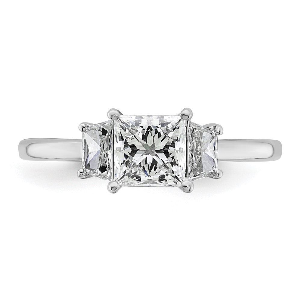 14K White Gold 3/8 carat Lab Grown Diamond VS+ F+ Trapezoid 1 carat Princess Center Semi Mount Three Stone Engagement Ring