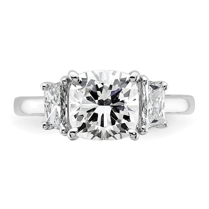 14K White Gold  3/4 carat Lab Grown Diamond VS+ F+ Half Moon 2 1/2 carat Cushion Center Semi Mount Three Stone Engagement Ring