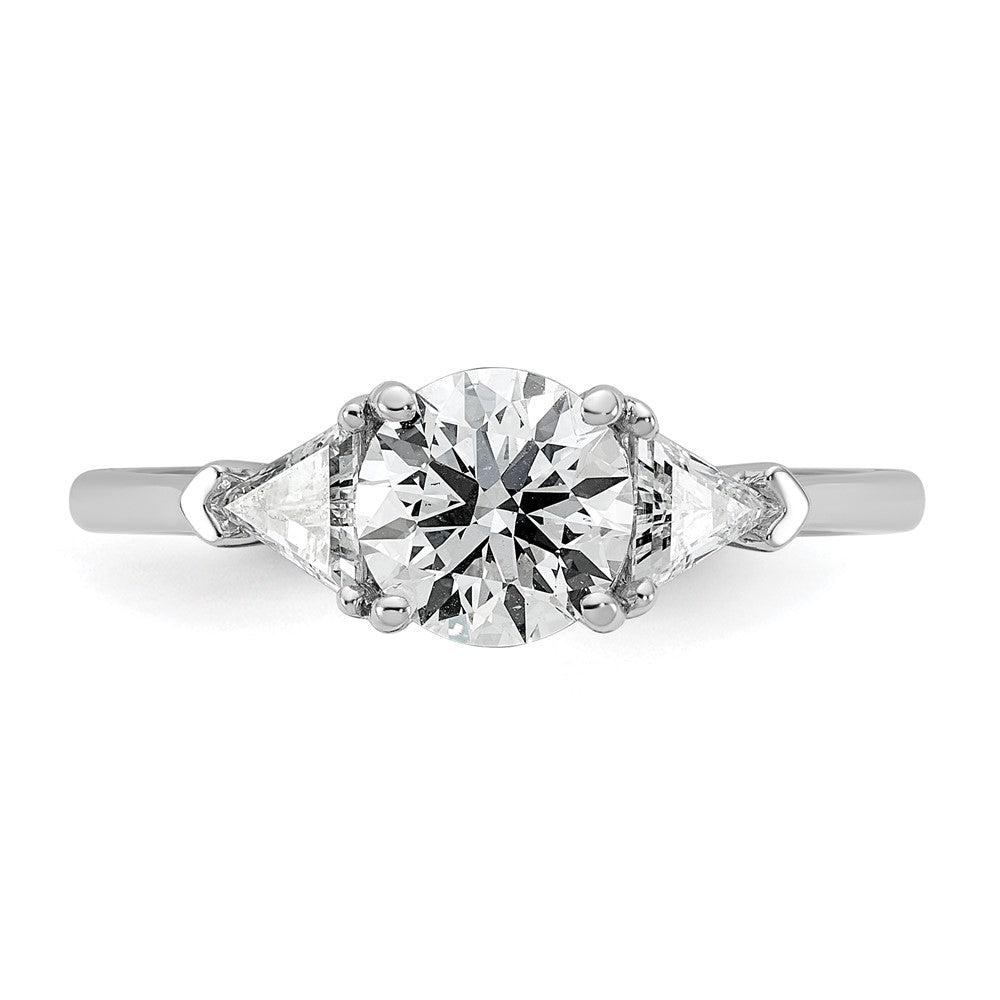 14K White Gold 1 1/2 carat Certified Lab Grown Diamond VS/SI+ G+ Round and Triangle Complete Three Stone Engagement Ring