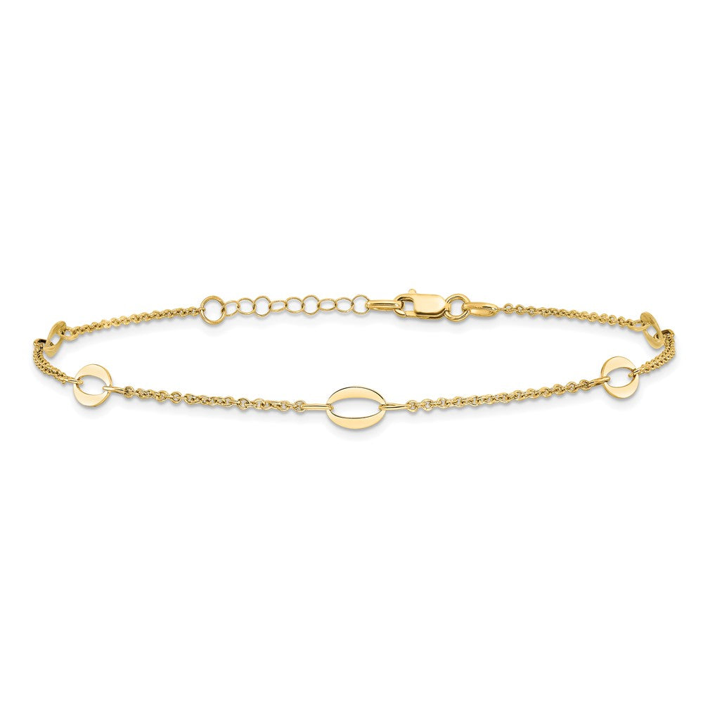 14K Yellow Gold Oval Links 5-Station 9 Inch Plus 1 Inch Extender - Total 10 Inch Anklet