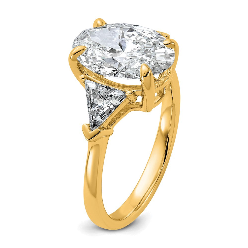 14K Yellow Gold 4 1/8 carat Certified Lab Grown Diamond VS+ F+ Complete Oval and Trillion Three Stone Engagement Ring