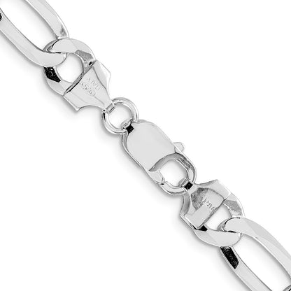 Sterling Silver Rhodium-plated 8.5mm Lightweight Flat Figaro 24 Inch Chain