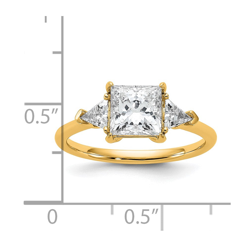 14K Yellow Gold 1/2 carat Lab Grown Diamond VS/SI+ G+ Trillion and 1 1/2 carat Princess Center Semi Mount Three Stone Engagement Ring