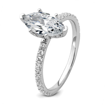 14K White Gold 2 carat Certified Lab Grown Diamond VS+ F+ Marquise Complete Solitaire with Flair Engagement Ring