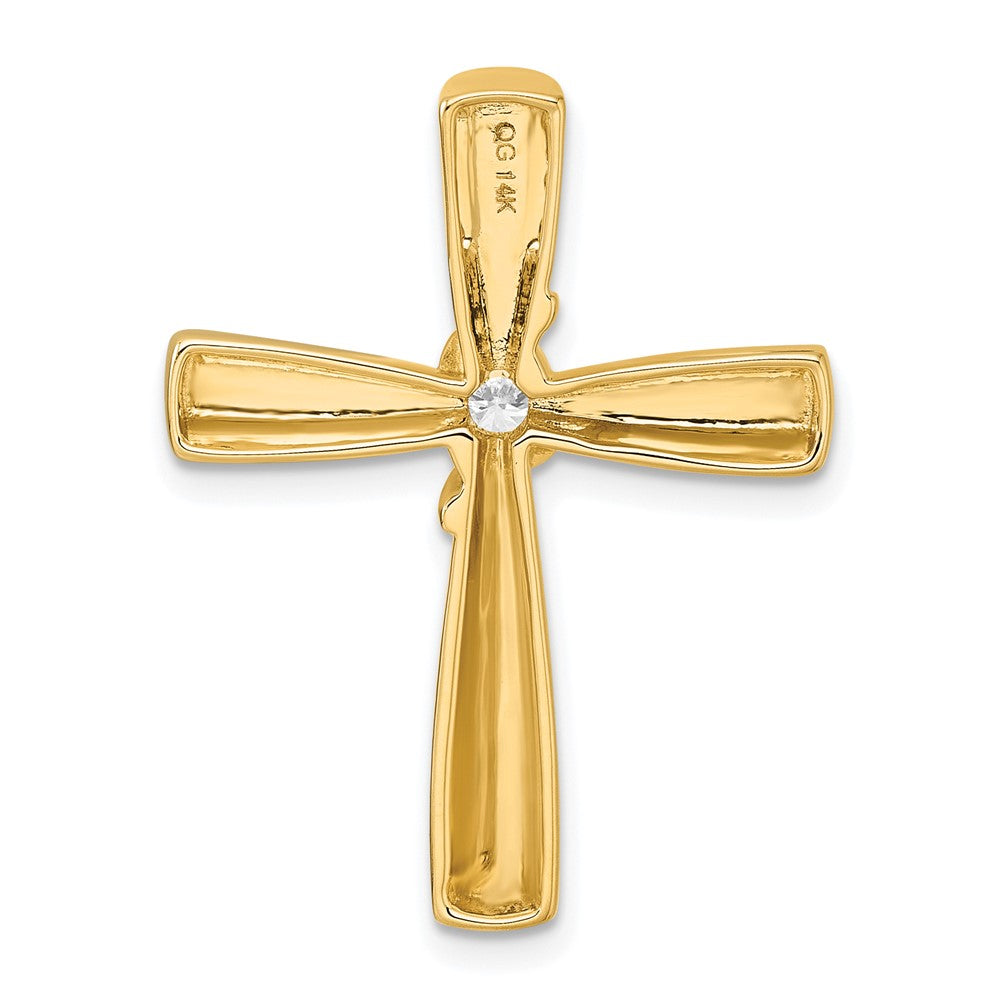 14K Yellow Gold Polished 1/6 carat Diamond Cross Chain Slide