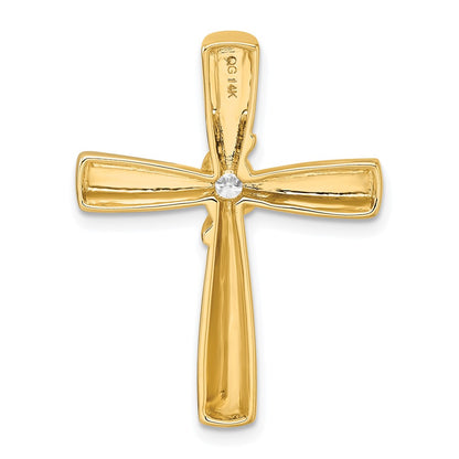 14K Yellow Gold Polished 1/6 carat Diamond Cross Chain Slide