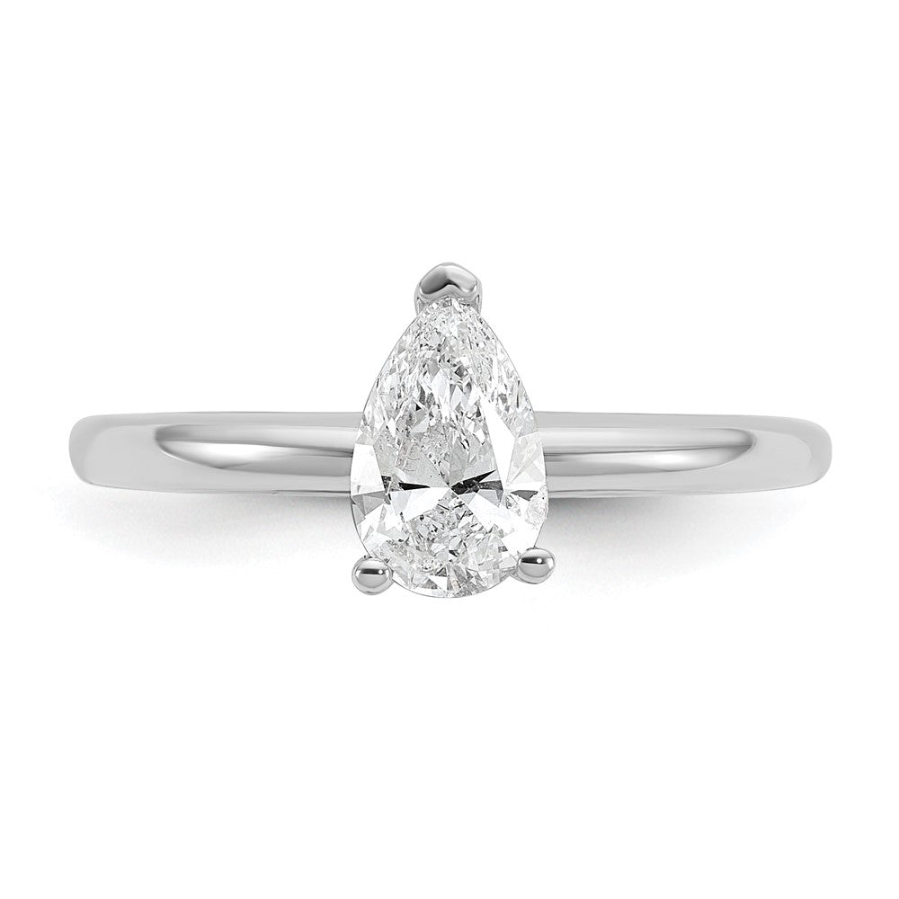 14K White Gold 3/4 carat Lab Grown Diamond VS+ F+ Pear Solitaire Complete Engagement Ring