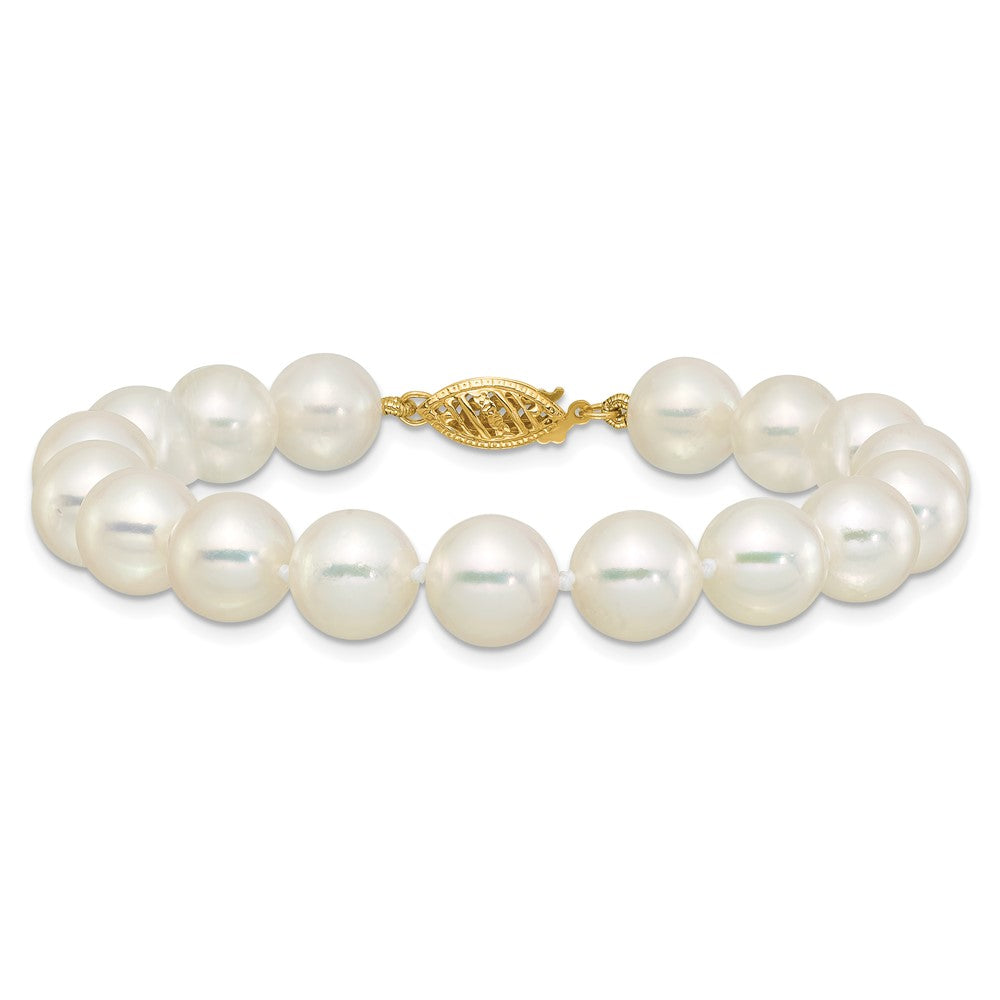 14K Yellow Gold Polished 9-10mm Round Akoya Saltwater Cultured Pearl 7 Inch Bracelet