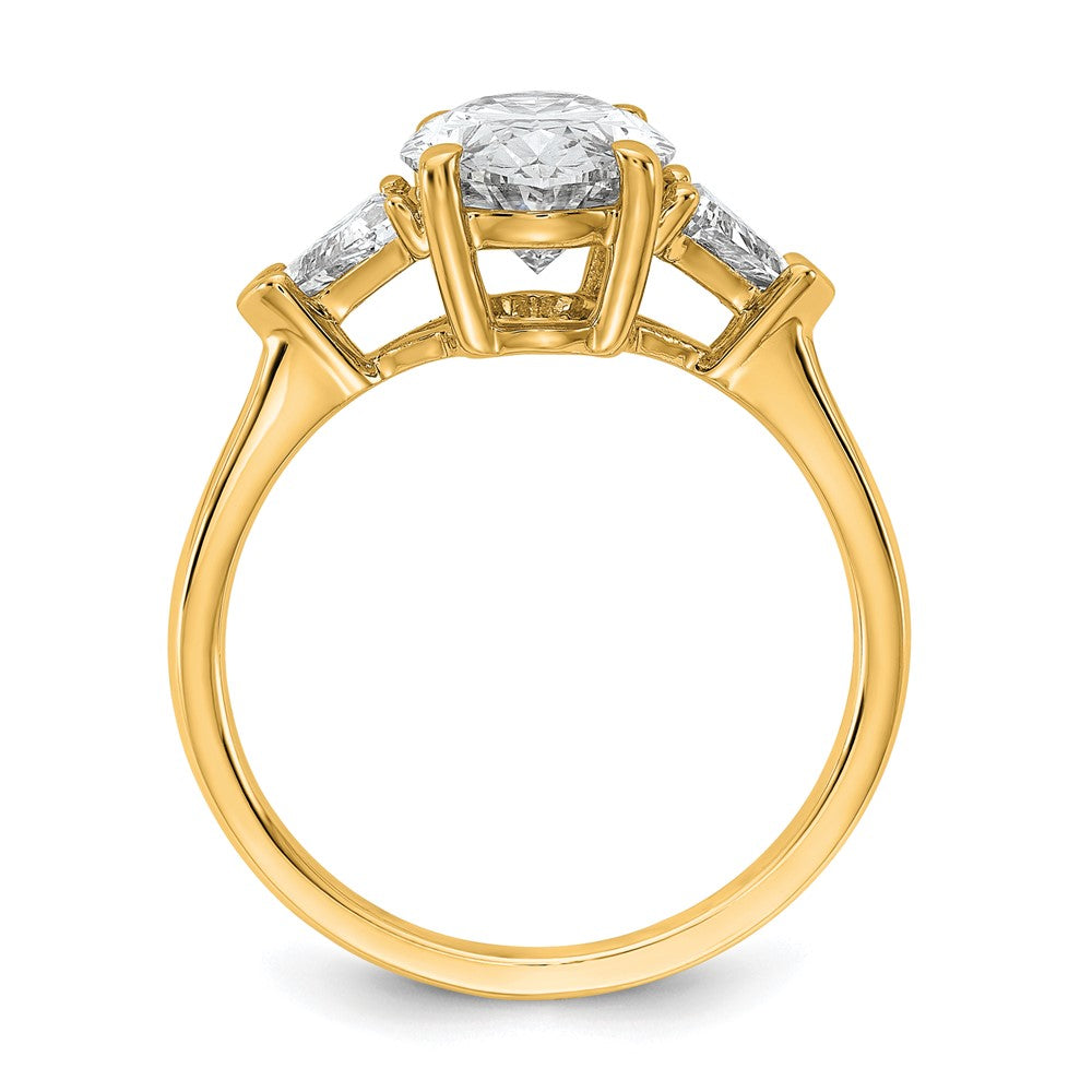 14K Yellow Gold 5/8 carat Lab Grown Diamond VS/SI+ G+ Trillion and 2 1/2 carat Oval Center Semi Mount Three Stone Engagement Ring