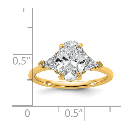 14K Yellow Gold 1/2 carat Lab Grown Diamond VS/SI+ G+ Trillion and 1 1/2 carat Oval Center Semi Mount Three Stone Engagement Ring