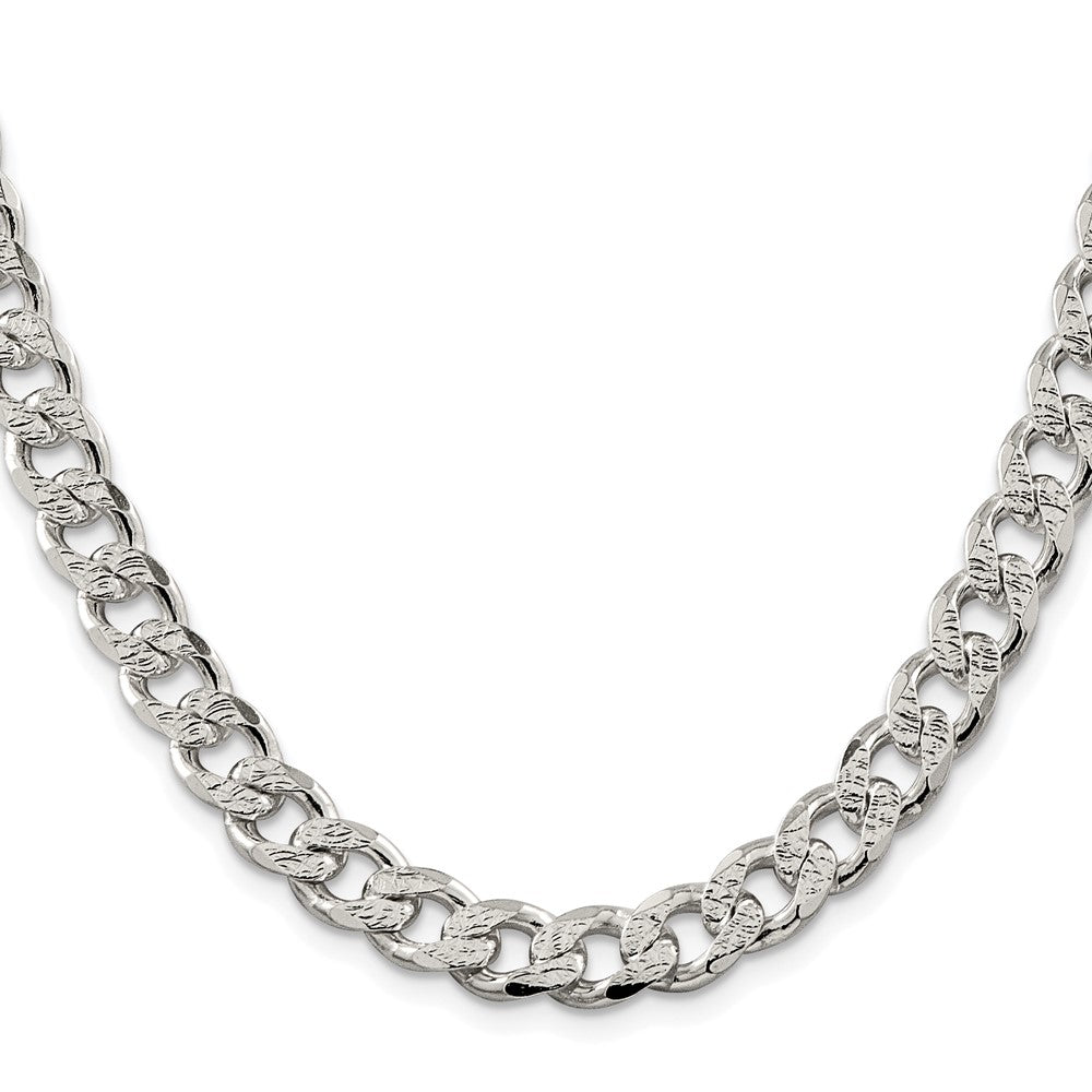 Sterling Silver Rhodium-plated 9.3mm Pav‚ Curb 24 Inch Chain