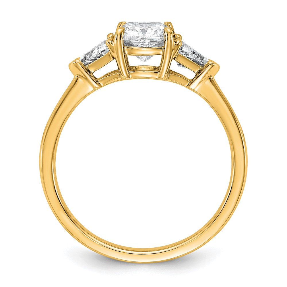 14K Yellow Gold 1 1/2 carat Certified Lab Grown Diamond VS+ F+ Cushion and Triangle Complete Three Stone Engagement Ring