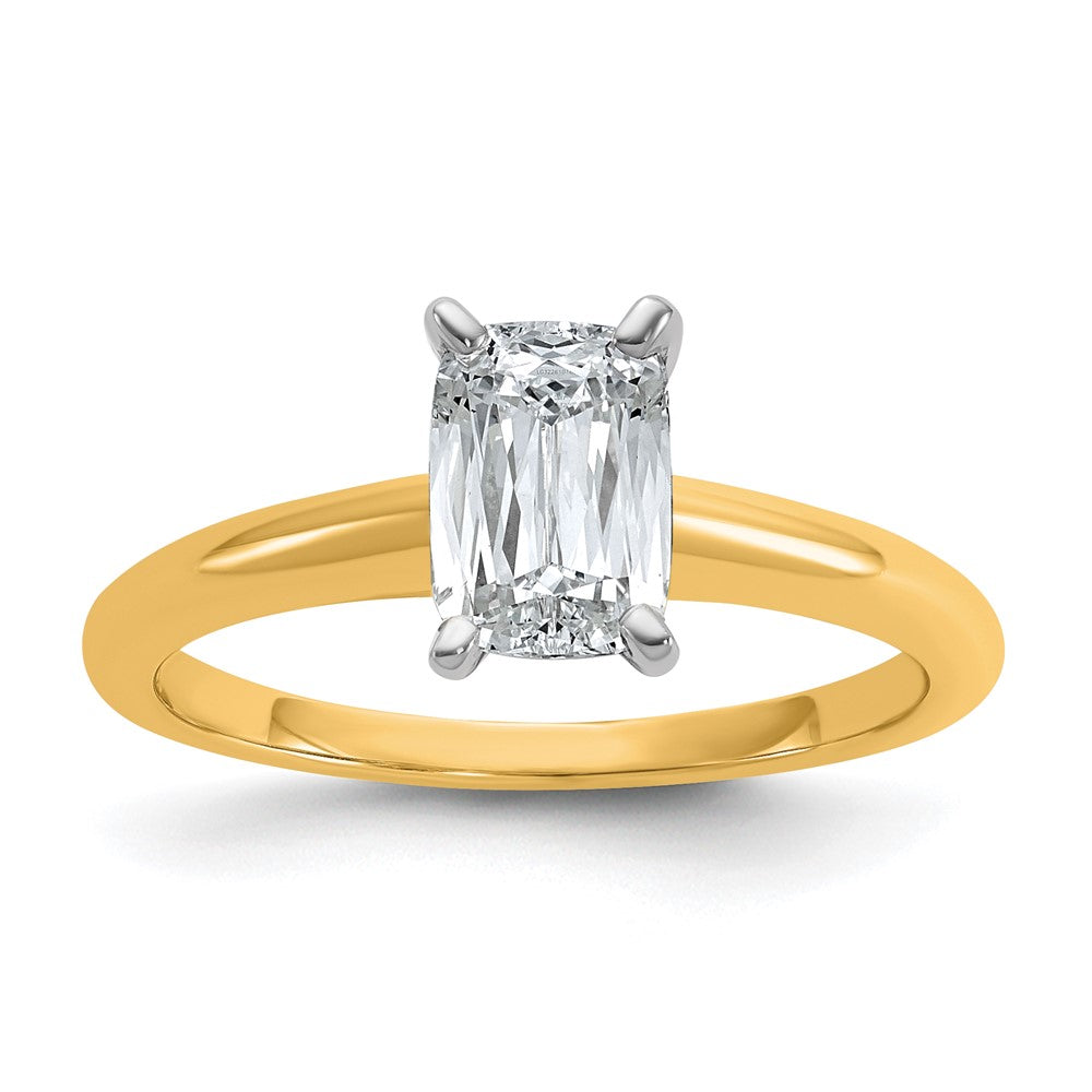 14K Two-Tone Gold Two-tone 1 carat VS+ F+ Lab Grown Diamond Ketan Cut Long Cushion Solitaire Engagement Ring