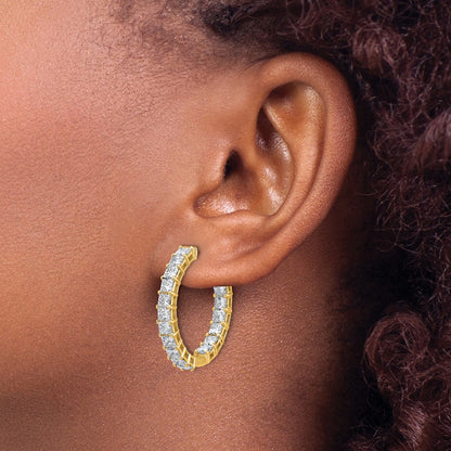 14K Yellow Gold 6 1/8 Lab Grown Diamond VS+ F+ Princess Complete In and Out Hoop Earrings