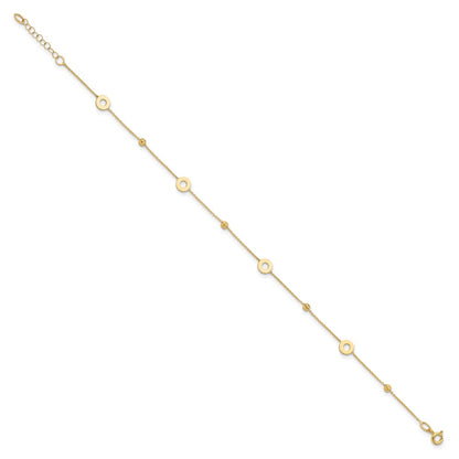 14K Yellow Gold Circles and Beads 9 Inch Plus 1 Inch Extender - Total 10 Inch Anklet