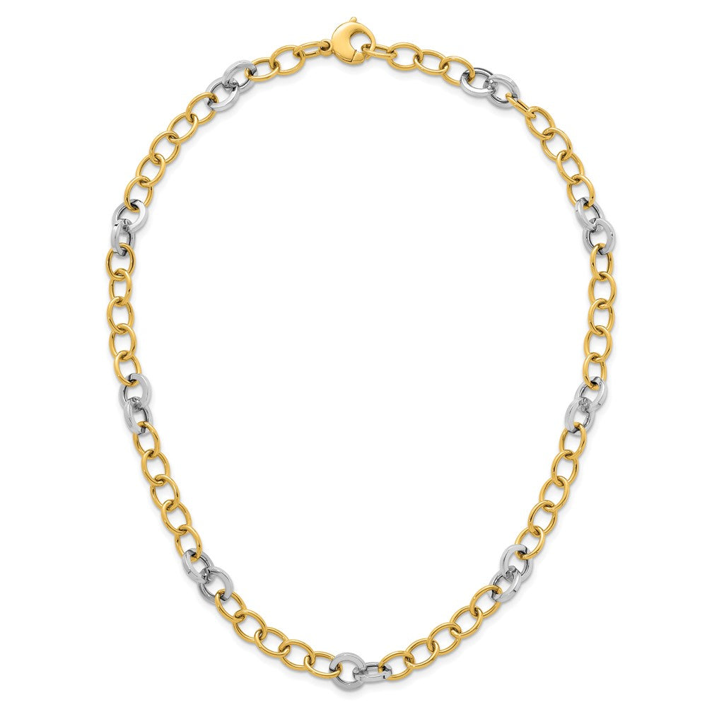 14K Two-Tone Gold Two-tone Polished 9.75mm Fancy Circle Cable Chain 18 Inch Necklace