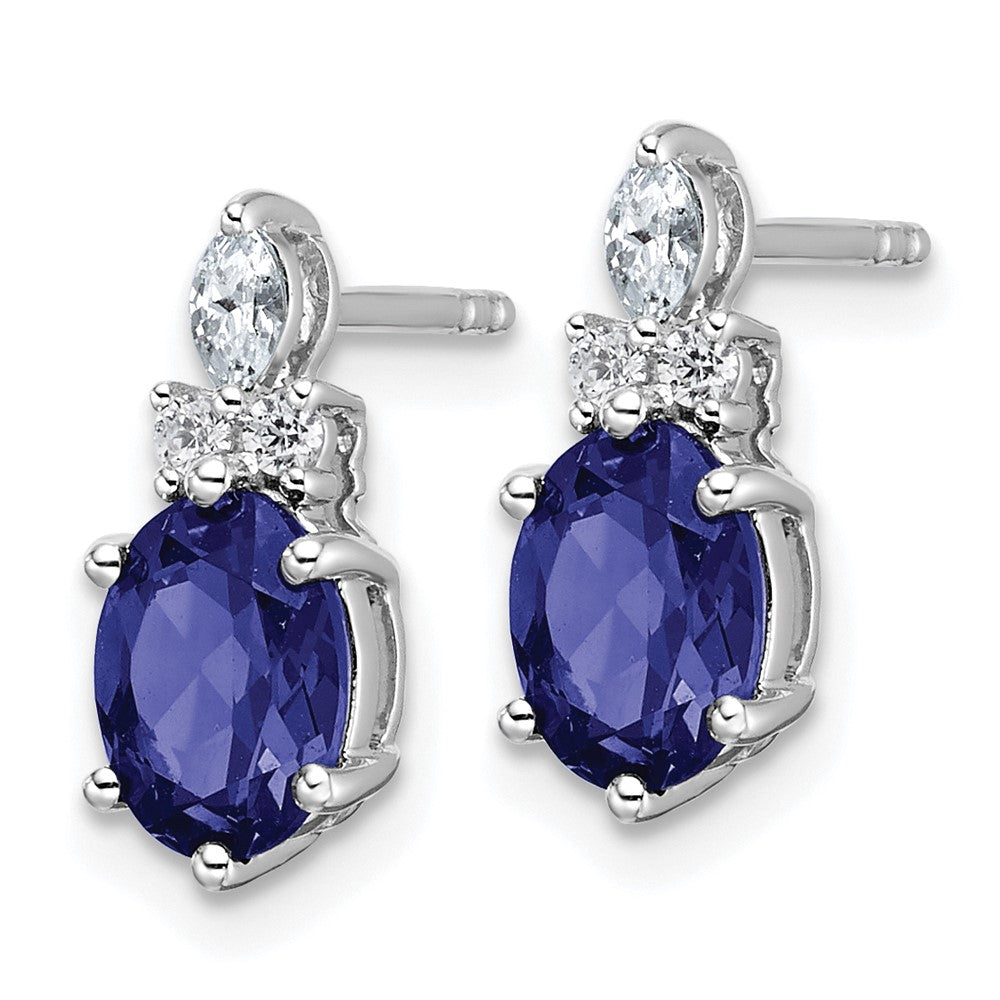 14K White Gold Diamond and 7x5 Oval September/Lab Created Sapphire Post Earrings