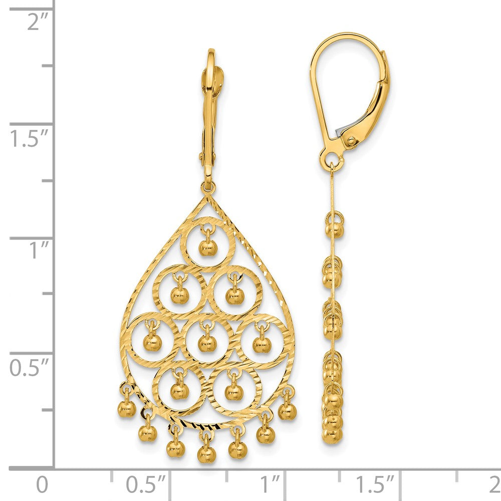 14K Yellow Gold Polished Diamond-cut Chandelier-Style Fringed Dangle Leverback Earrings