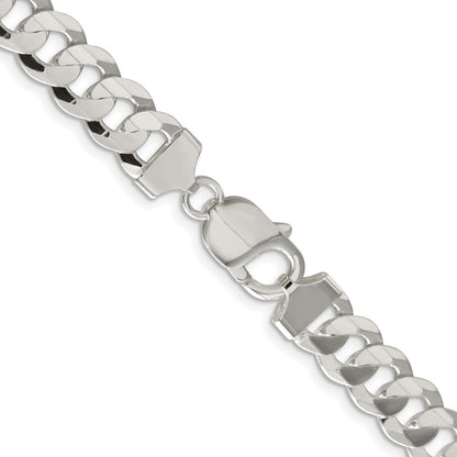 Sterling Silver Rhodium-plated 9.75mm Concave Beveled Curb 22 Inch Chain