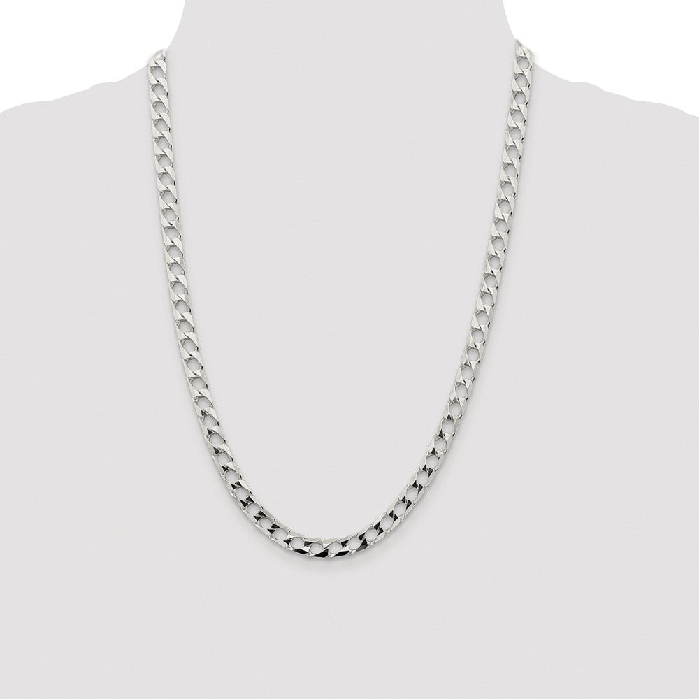 Sterling Silver Rhodium-plated 6.25mm D/C Square Curb 24 Inch Chain
