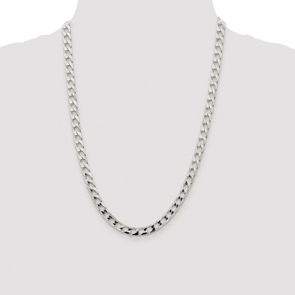 Sterling Silver Rhodium-plated 6.25mm D/C Square Curb 24 Inch Chain