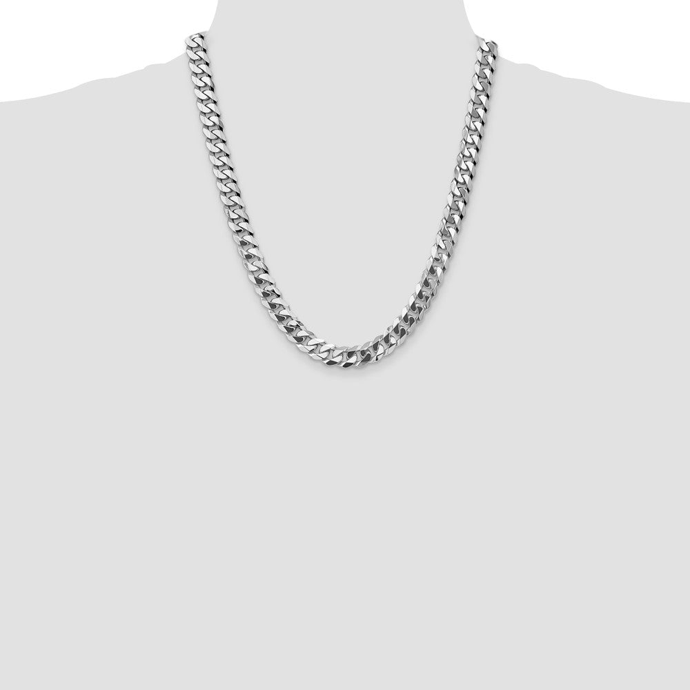 14K White Gold 9.5mm Flat Beveled Curb 22 Inch Chain