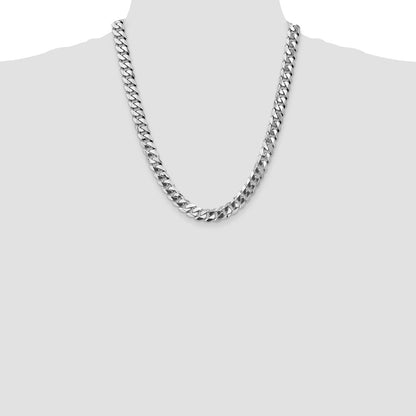 14K White Gold 9.5mm Flat Beveled Curb 22 Inch Chain