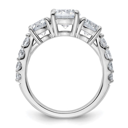 14K White Gold 3 carat Lab Grown Diamond VS/SI+ G+ Round Complete Three Stone Engagement Ring