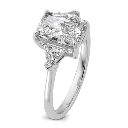 14K White Gold 1/2 carat Lab Grown Diamond VS+ F+ Triangle 2 carat Radiant Center Semi Mount Three Stone Engagement Ring