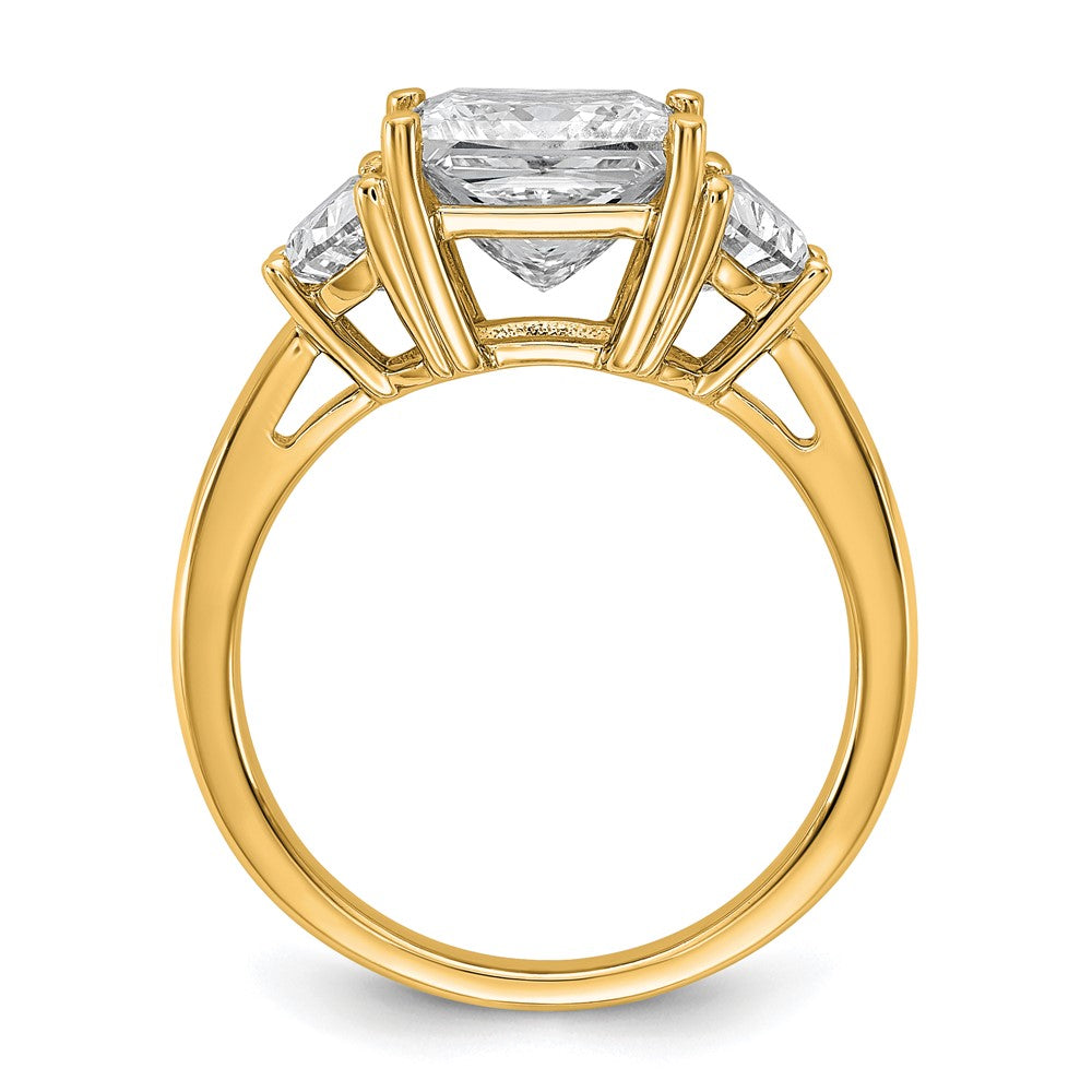 14K Yellow Gold 4 carat Certified Lab Grown Diamond VS/SI+ G+ Princess and Half Moon Complete Three Stone Engagement Ring