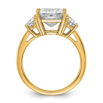 14K Yellow Gold 4 carat Certified Lab Grown Diamond VS/SI+ G+ Princess and Half Moon Complete Three Stone Engagement Ring