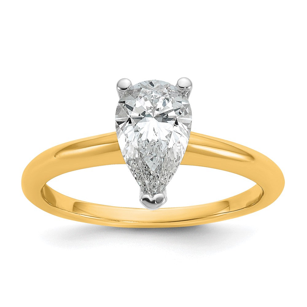 14K Two-Tone Gold Two-tone 1 carat Lab Grown Diamond VS+ F+ Pear Solitaire Complete Engagement Ring