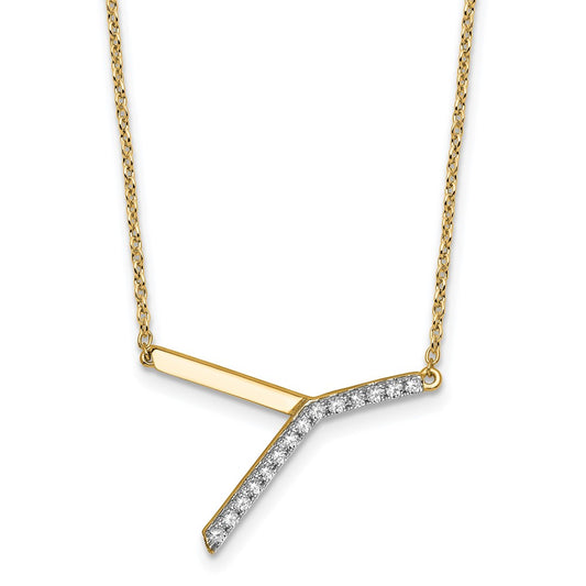 14K Yellow Gold Sideways Diamond Initial Y 18 Inch Necklace