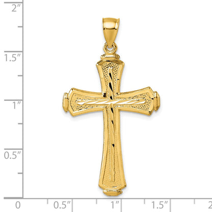 14K Yellow Gold Polished Diamond-cut Textured Fancy Cross Pendant