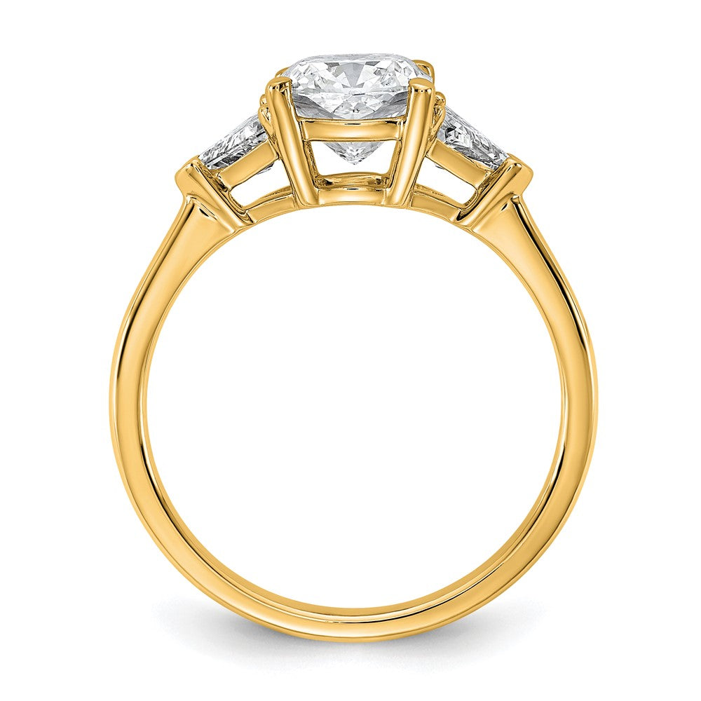 14K Yellow Gold 2 carat Certified Lab Grown Diamond VS+ F+ Cushion and Triangle Complete Three Stone Engagement Ring