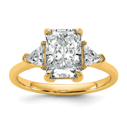 14K Yellow Gold 1/2 carat Lab Grown Diamond VS/SI+ G+ Triangle 2 carat Radiant Center Semi Mount Three Stone Engagement Ring