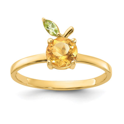 14K Yellow Gold Round Citrine and Peridot Orange Size 7 Ring